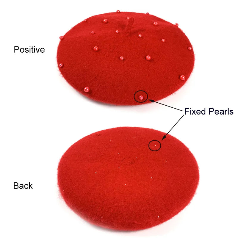 Wool Kids Winter Hat for Girls Retro Baby Beret Hats with Pearls Autumn Winter Kids Cap for Children Accessories 2-6Y