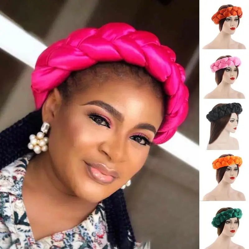 Exaggerated Big Braid Head Band African Raw Silk Turban Cap for Women Lady Nigeria Wedding Party Headpiece Female Headband Mujer