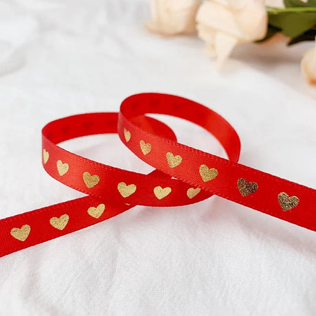 5 Yards 10mm Satin Ribbons Heart Pattern Printed Ribbon For Crafts DIY Bow Handmade Gift Wrap Party Wedding Christmas Decor