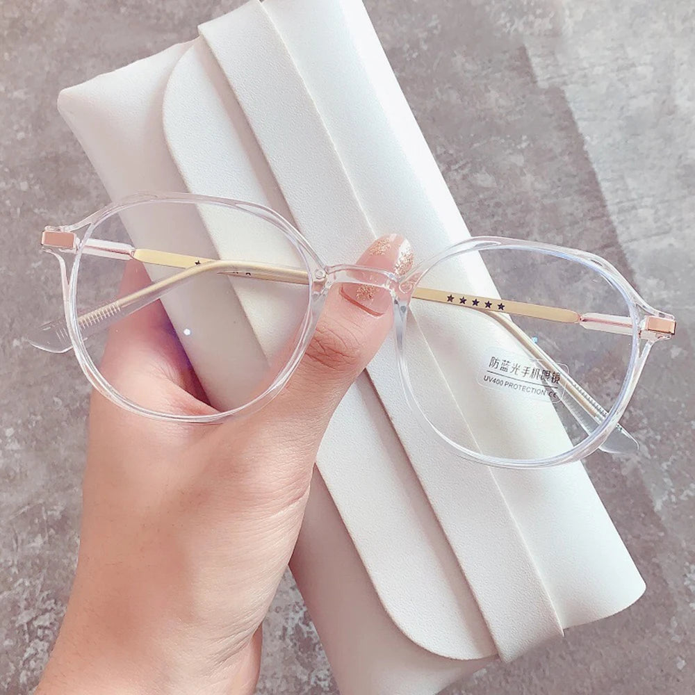 Fashion Women Anti Blue Light Glasses Blue Light Blocking Eyewear Luxury Brand Round Optical Spectacle Frame Computer Glasses