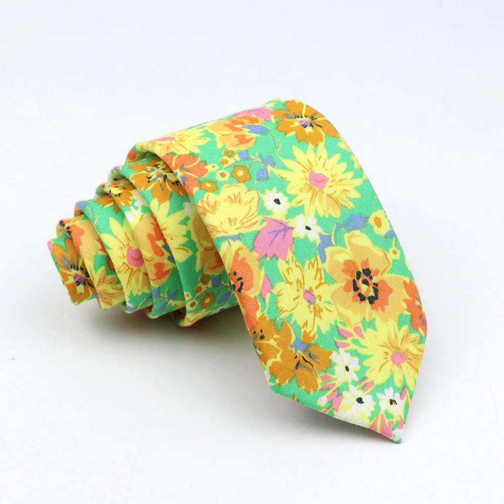 New Floral Tie For Men Women Skinny Casual 100% Cotton Casual Flower Print Skinny Neck Tie For Wedding Party Suits Tie Cravat