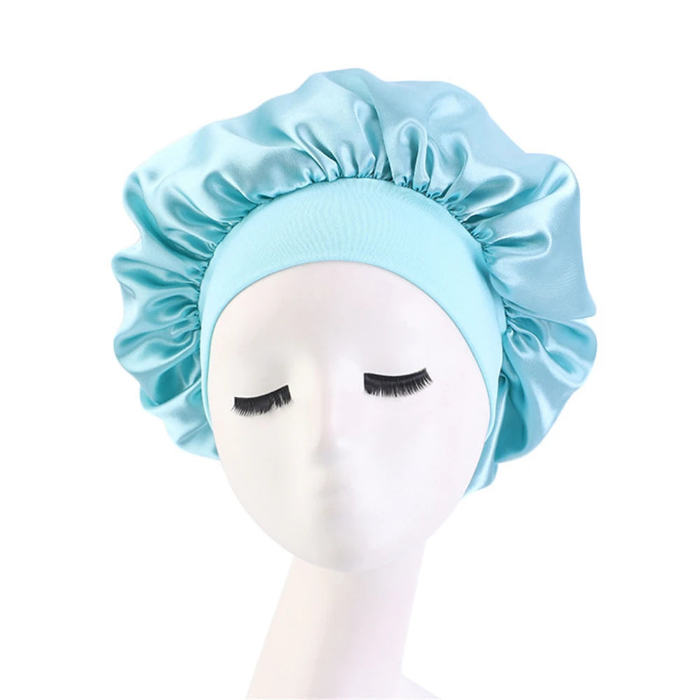 Newly Women's Satin Solid Sleeping Hat Night Hair Care Bonnet Nightcap For Women Men Unisex Cap