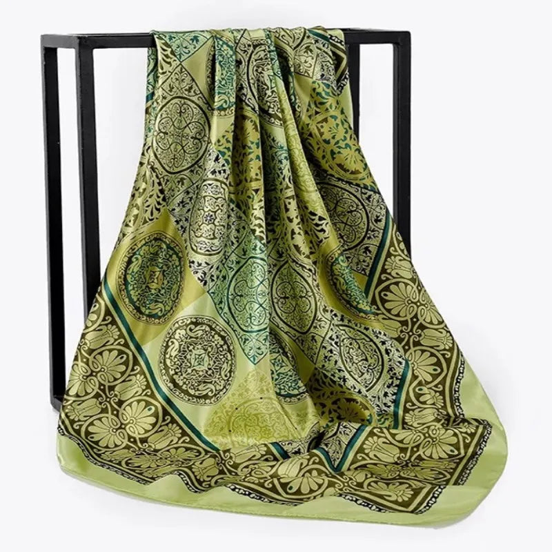 Luxury 90X90CM Silk Scarves Fashion Print Headcloth 2022 Sunscreen Colour Kerchief Four Seasons Bandannas Popular Square Shawls