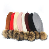 Hat Scarf Dual-purpose Womens Autumn Winter Hats Beanie Hats Pom Pom Hat Scarf For Pure Colour Women Raccoon Fur Female Skullies