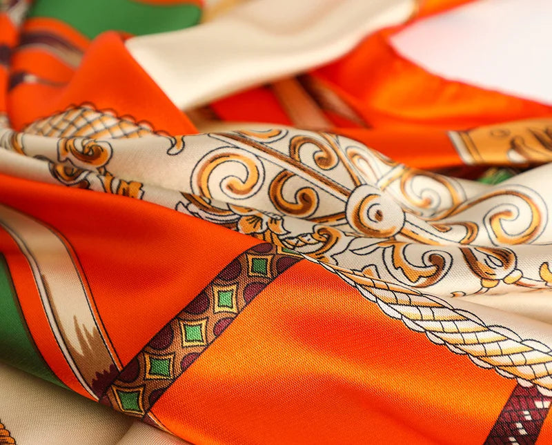 Handkerchiefs Hair Silk Scarf 90*90cm Print Satin Big Square Silk Scarves Shawls for Women Luxury Brand Designer Hijab Headband