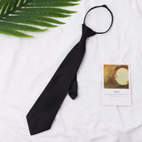 1PC Ties Student Retro Black Solid Silky Narrow Neck Tie Slim Smooth Women Zipper Necktie Casual Elegant All-match Trendy Unisex