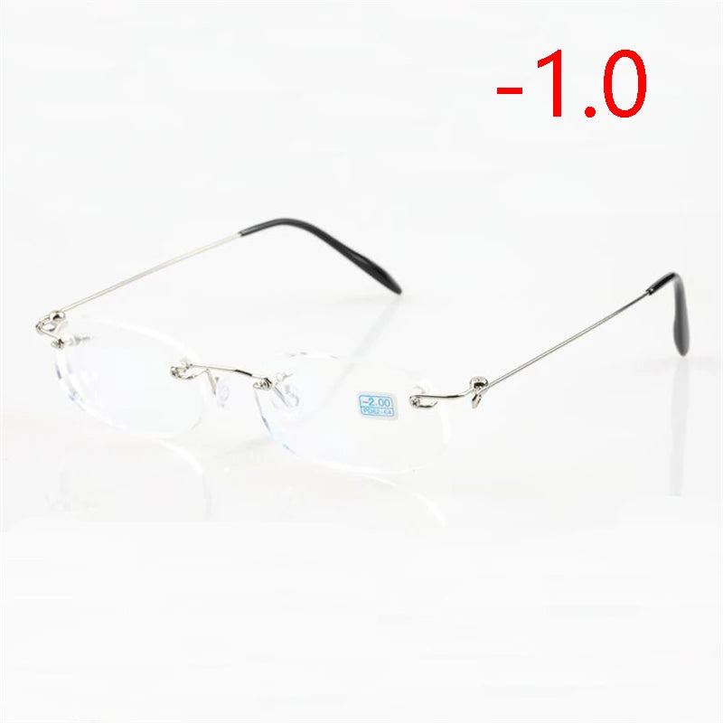 Frameless Nearsighted Glasses Finished Women Men Metal Leg Rimless Square Diopter Eyeglasses  -1.0 -1.5 -2.0 -2.5 -3.0 -3.5 -4.0