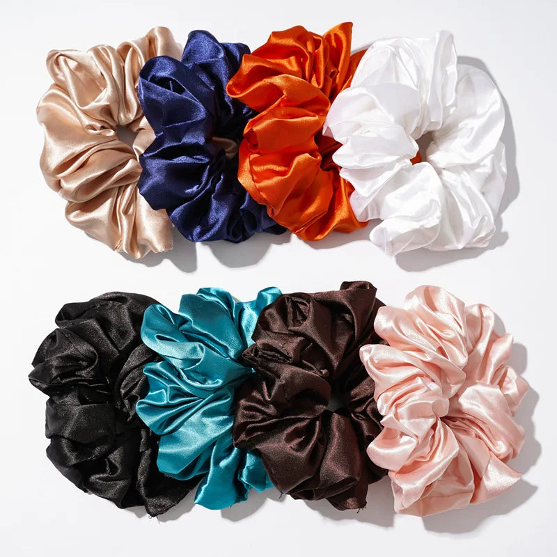 Hot Girls Super Wide Smooth Colorful Hair tie Hair Elastics Bands for Hair Large Satin Scrunchie Hair Accessories 2021 for Women