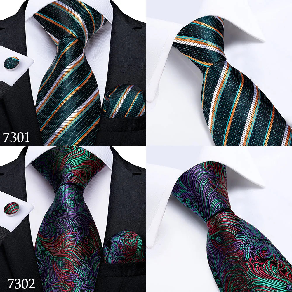 DiBanGu Green Teal Ties For Men Hanky Cufflinks Set 17 Styles Necktie For Male Business Wedding Party Mens Ties New Arrival Tie