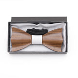 Wooden Bow Tie Handkerchief Cufflinks Set Men's Plaid Bowtie Wood Hollow carved cut out design with Gift Box Fashion Novelty tie