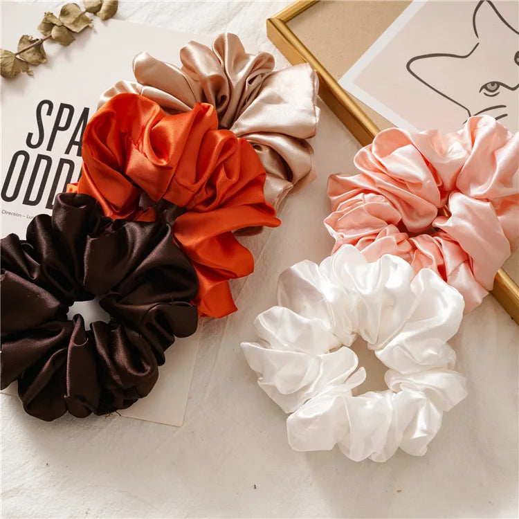 Hot Girls Super Wide Smooth Colorful Hair tie Hair Elastics Bands for Hair Large Satin Scrunchie Hair Accessories 2021 for Women