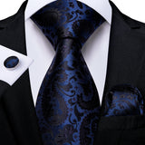 DiBanGu 8cm Blue Plaid Paisley Dot 100% Silk Men Tie Business Formal Wedding Party Necktie Hanky Cufflinks Set Mens Ties Gift