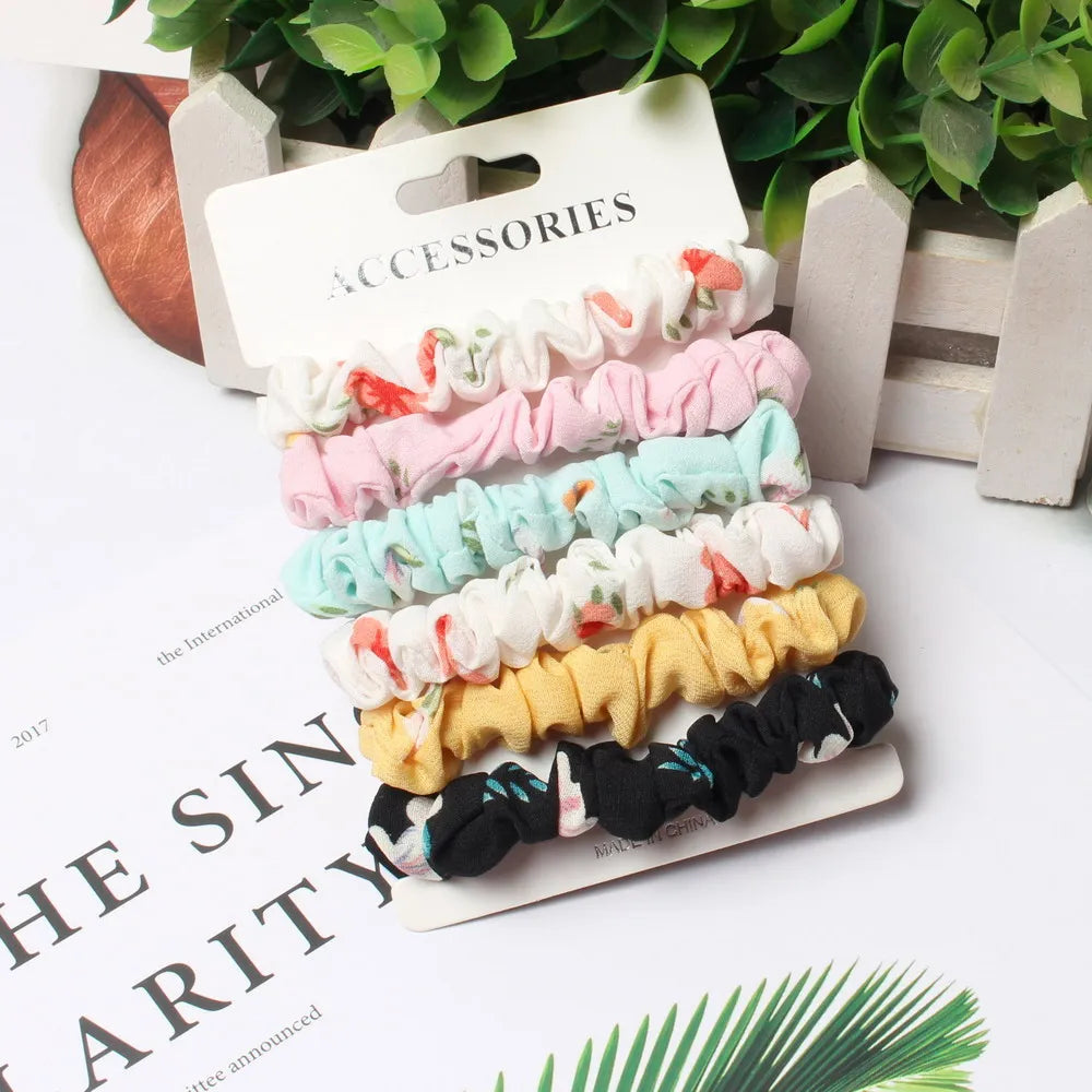 6Pack Women Elastic Hair Bands Cute Hair Ties Gum Print Girls Scrunchies Set Ponytail Holder Small Scrunchy Hair Accessories