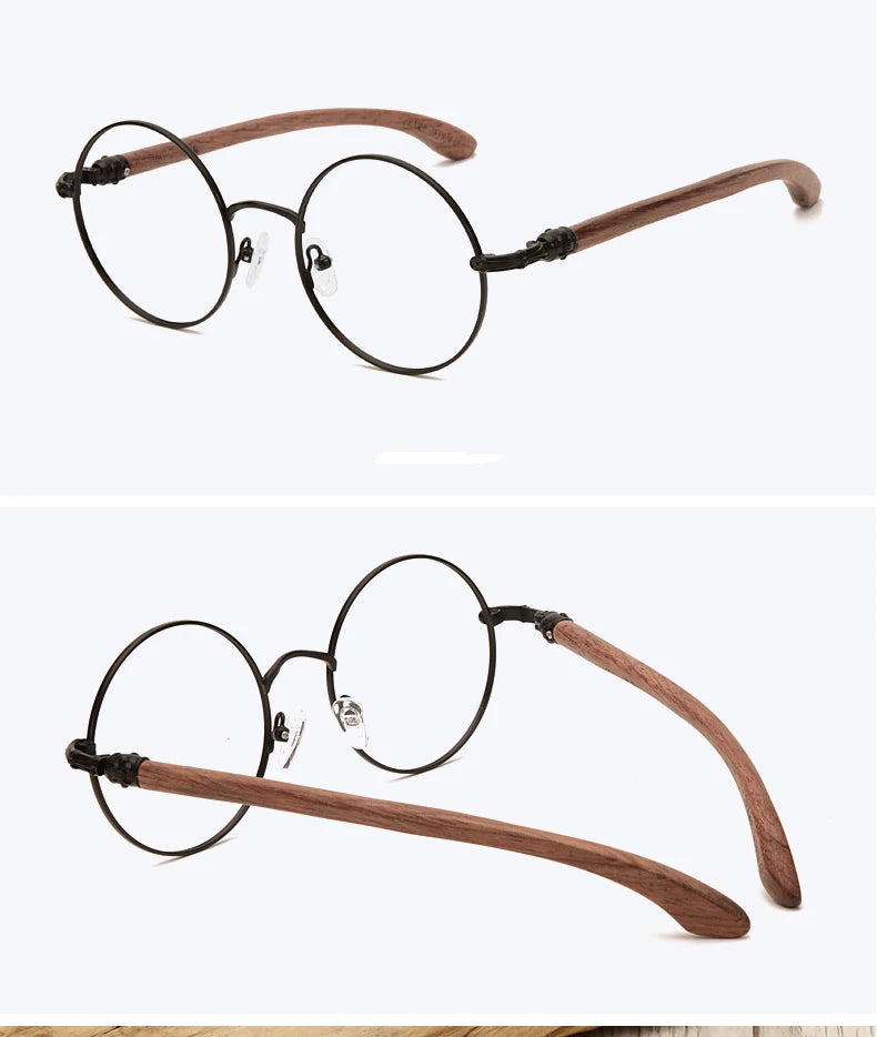 Japan Real Wood Temple Titanium Vintage Round Glasses Frame Men Women Myopia Optical Frames Prescription Frame Oculos De Gafas