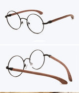 Japan Real Wood Temple Titanium Vintage Round Glasses Frame Men Women Myopia Optical Frames Prescription Frame Oculos De Gafas