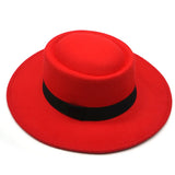 Red fedora hat men's flat top hat ladies felt jazz hat oval hat Panama new hip-hop fedora hat flat brim wholesale