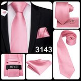 Hi-Tie Solid Rose Pink Coral Paisley Mens Silk Wedding Tie Fashion Design Necktie For Men Quality Hanky Cufflink Business Party