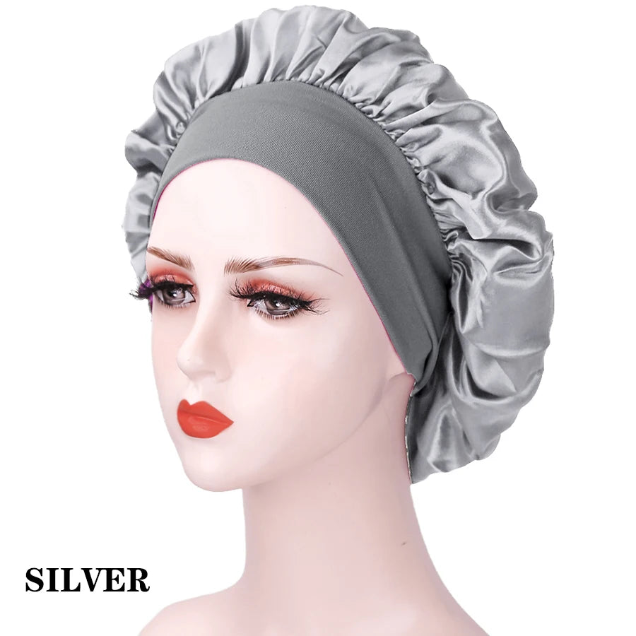 Black Pink Purple Hair Care Caps Silk Bonnet Women'S Nightcaps With Curly Natural Curls Covers With Soft Wide Elastic Adjustable