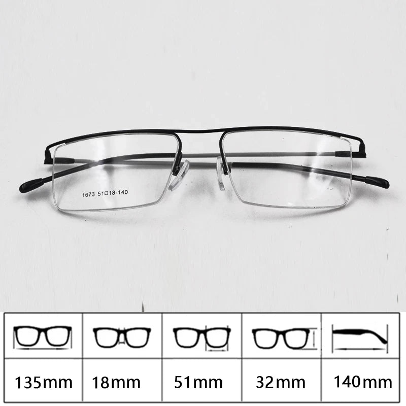 Men's business glasses frame half frame Square frame ultra light comfortable titanium alloy optical prescription Eyeglasses
