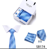 Brand 100% Silk Ties Gift box Office  Men Classic Party Wedding striped 7.5cm Silk Wedding  Floral Tie Necktie Handkerchief Set