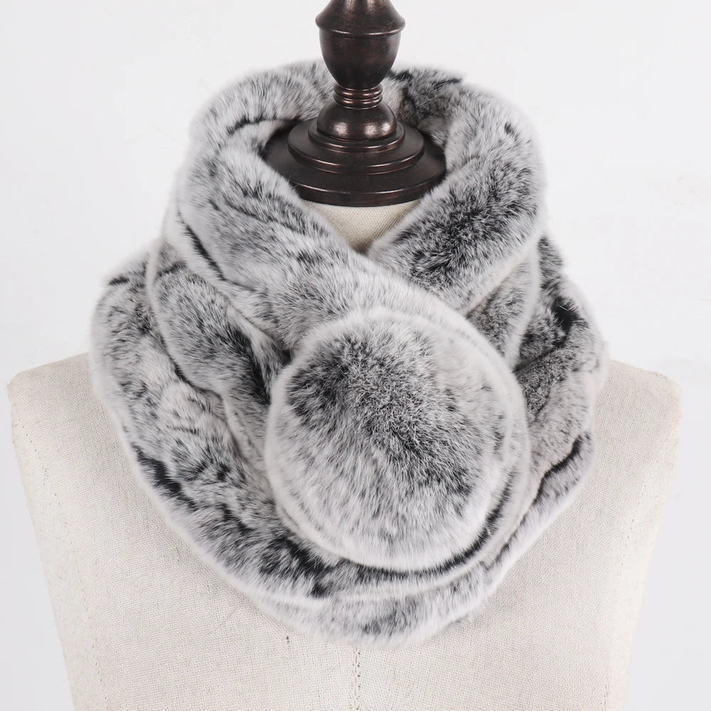 New Winter Natural Rex Rabbit Fur Ring Scarf Women Warm Real Rex Rabbit Fur Mufflers Russian Lady Genuine Rex Rabbit Fur Scarves