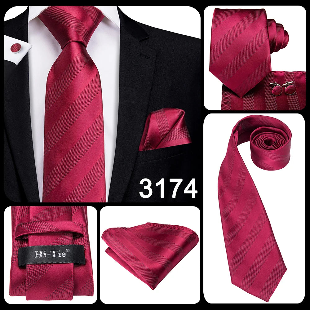 Hi-Tie Mens Gift Tie Set Red Wine Burgundy Paisley Silk Wedding Tie For Men Fashion Design Quality Hanky Cufflink Dropshipping