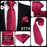 Hi-Tie Mens Gift Tie Set Red Wine Burgundy Paisley Silk Wedding Tie For Men Fashion Design Quality Hanky Cufflink Dropshipping