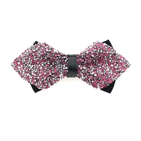 Diamond Pink Color Bow Tie For Men Butterfly Knot Rhinestone Collar Tie Crystal Super Cool Diamond Bowtie Wedding Accessories