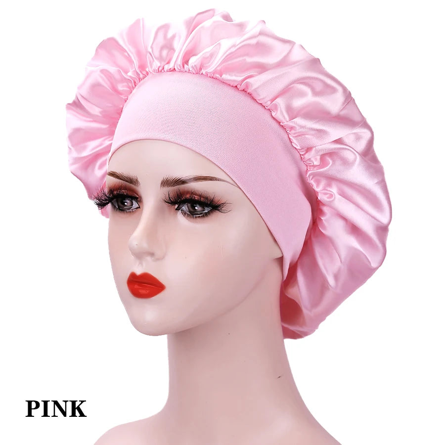 Black Pink Purple Hair Care Caps Silk Bonnet Women'S Nightcaps With Curly Natural Curls Covers With Soft Wide Elastic Adjustable
