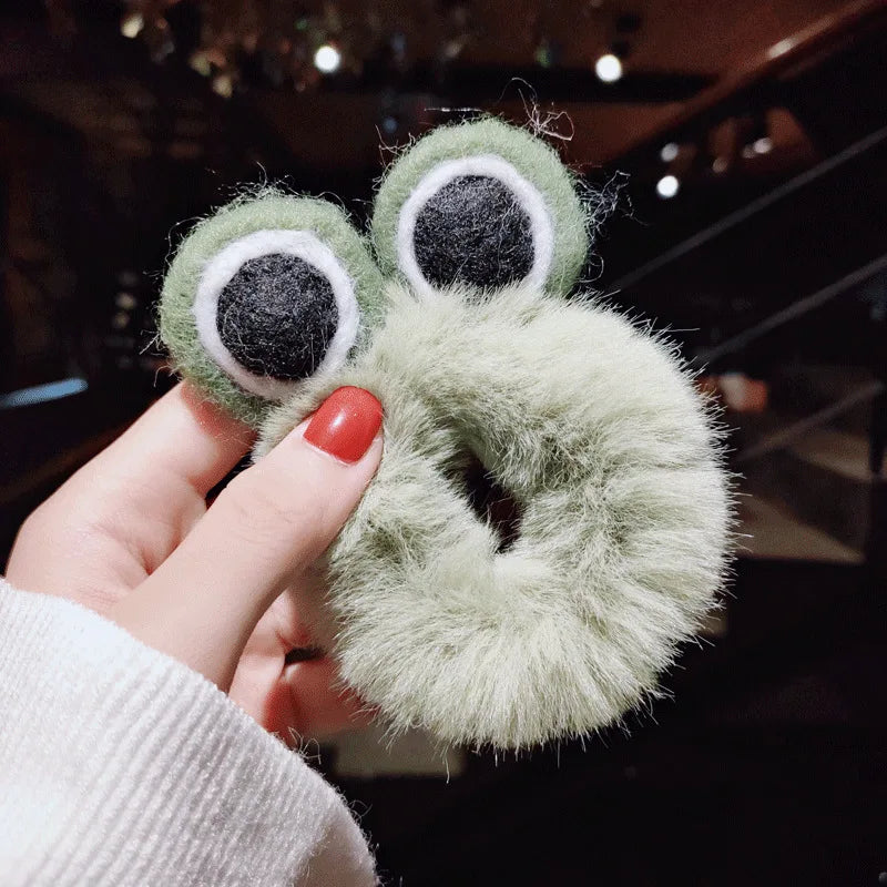 Women Girl Cute Cartoon Hair Scrunchies Panda Cows Cat Rabbit Plush Elastic Hair Bands Sweet Pontail Ties Christmas Accessories