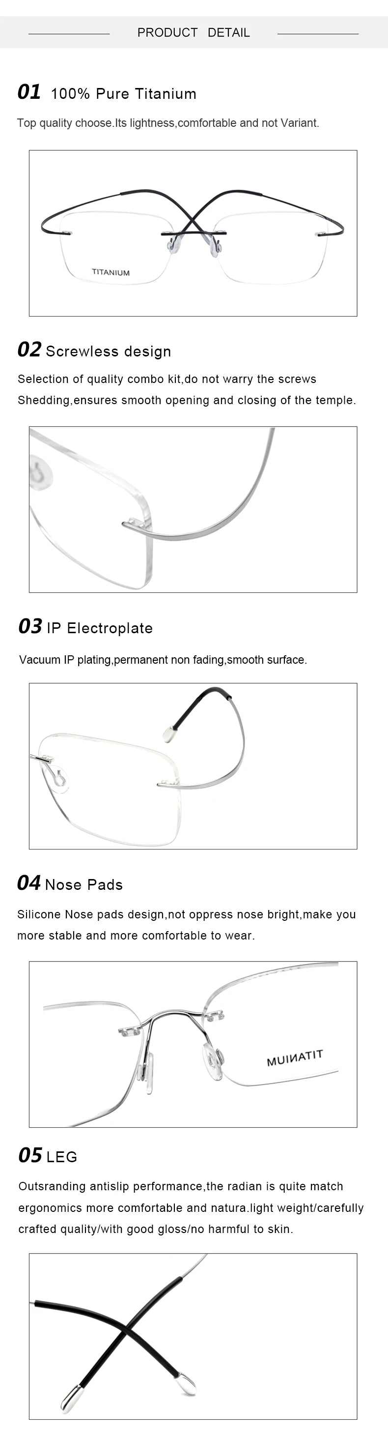 Krasivyy Pure Titanium Rimless Glasses Frame Men Prescription Eyeglasses Germany Women Myopia Optical Frame Screwless Eyewear