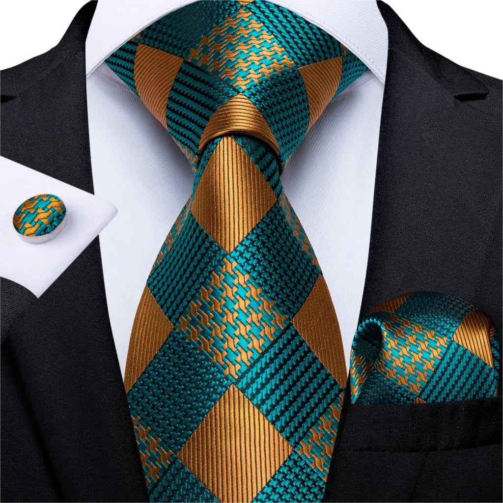 DiBanGu Green Teal Ties For Men Hanky Cufflinks Set 17 Styles Necktie For Male Business Wedding Party Mens Ties New Arrival Tie