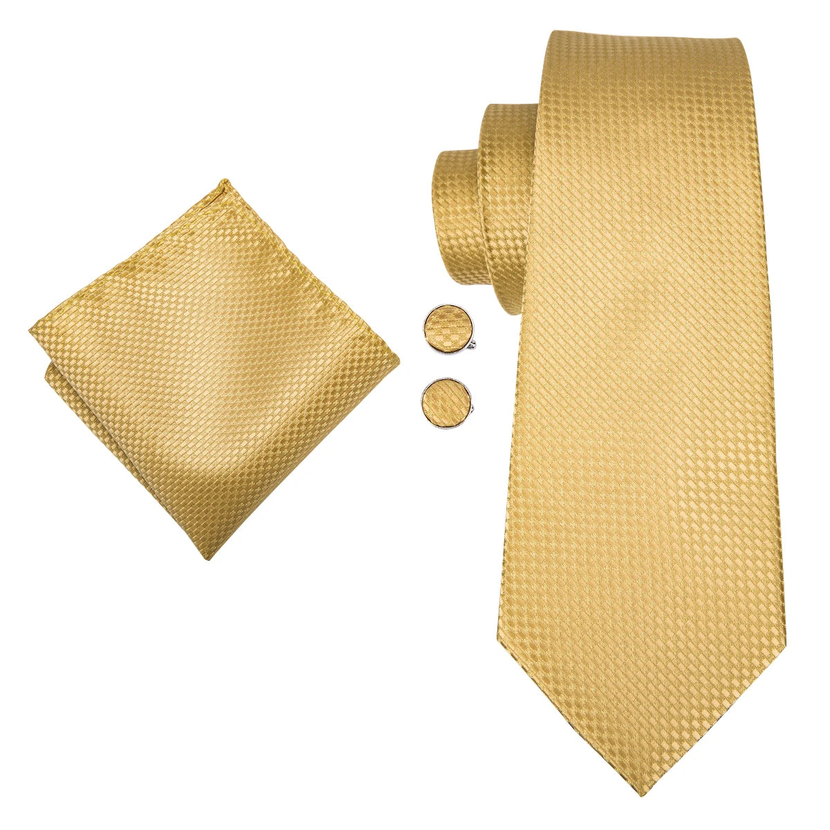 Hi-Tie Solid Gold Yellow Silk Ties For Men Handky Cufflinks Set Fashion Gift For Men's Tie Wedding Business Necktie