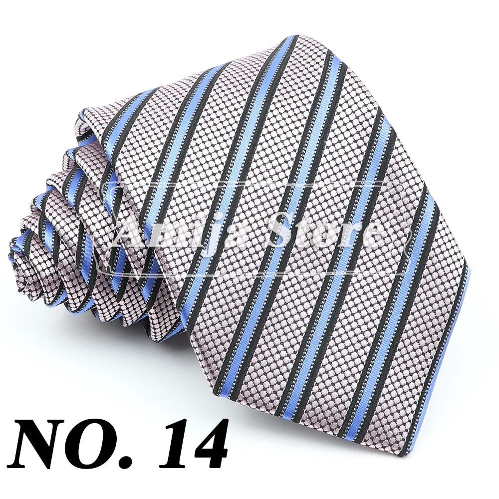 New Men's Formal Tie Striped Blue Gray Necktie 8cm Wide Tie Gift For Man Office Wedding Party Cravat Man Accessories Daily Wear