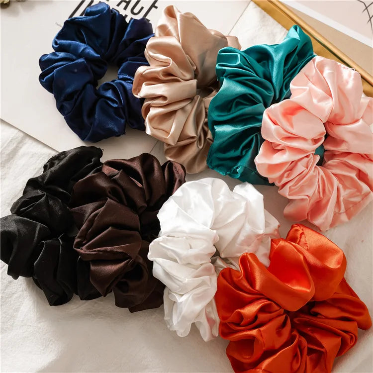 Hot Girls Super Wide Smooth Colorful Hair tie Hair Elastics Bands for Hair Large Satin Scrunchie Hair Accessories 2021 for Women