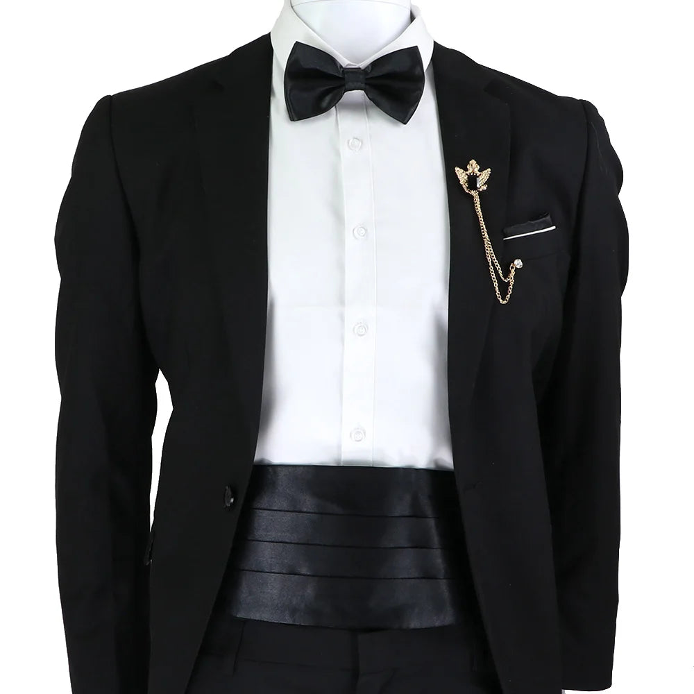 New Fashion Mens Cummerbund Bow Tie Brooch Set Black Red Blue   Waist Seal For Formal Tuxedo Business Suit Dinner Accessories