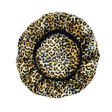 Leopard Print Satin Bonnet Cap Wide Rubber Band Nightcap Hair Care Hat