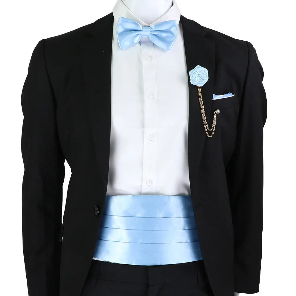New Fashion Mens Cummerbund Bow Tie Brooch Set Black Red Blue   Waist Seal For Formal Tuxedo Business Suit Dinner Accessories