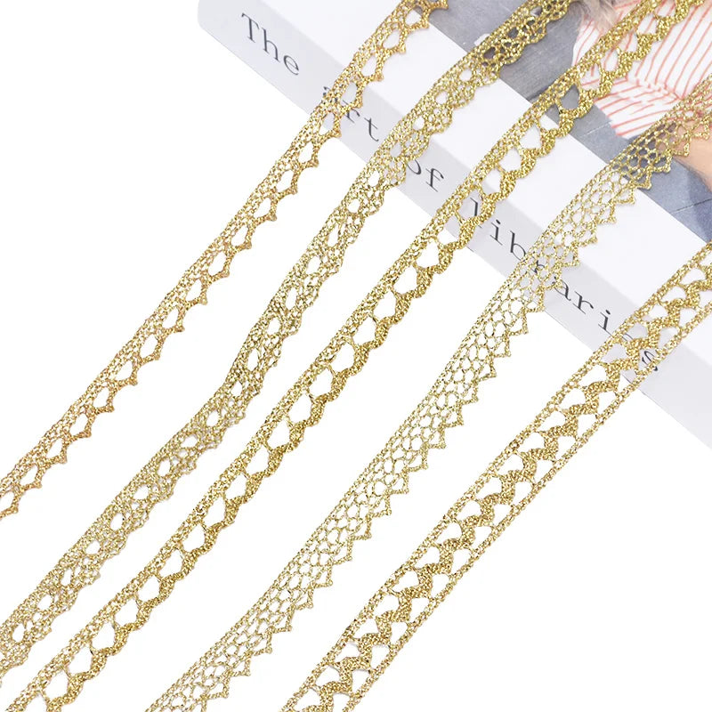 5/10yard Gold/silver Lace Trim Ribbon Roll Glitter Crocheted 7-24mm Ribbons Webbing Decor DIY Craft Gift Packing Sewing Supplies