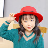 2021 New kids Classic Solid Color Felt Fedoras for boy Artificial Wool Blend Jazz Cap Wide Brim Simple Church Derby Flat Top Hat