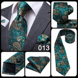 Hi-Tie Men's Tie Set Gold Paisley 100% Silk 8.5cm Wedding Ties For Men New Fashion Design Hanky Cufflinks Set Quality Necktie