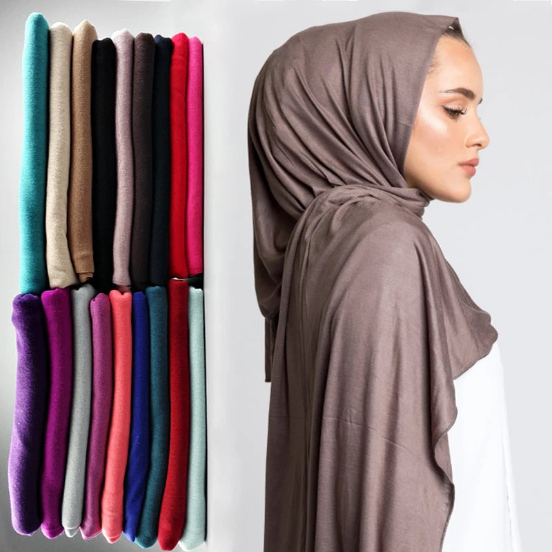 Ramadan Modal Cotton Jersey Hijabs For Woman Long Muslim Scarf Shawl Plain Soft Turban Tie Head Wraps For Women Islamic Clothing