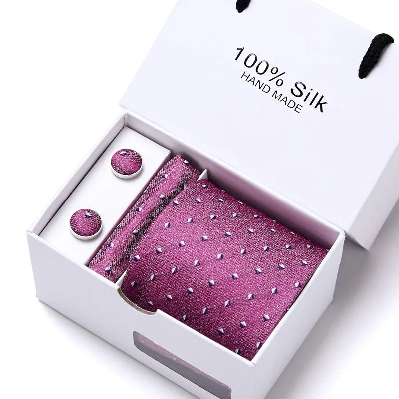 Brand 100% Silk Ties Gift box Office  Men Classic Party Wedding striped 7.5cm Silk Wedding  Floral Tie Necktie Handkerchief Set