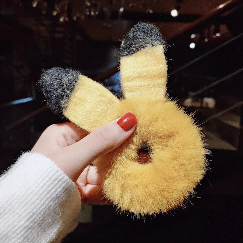Women Girl Cute Cartoon Hair Scrunchies Panda Cows Cat Rabbit Plush Elastic Hair Bands Sweet Pontail Ties Christmas Accessories