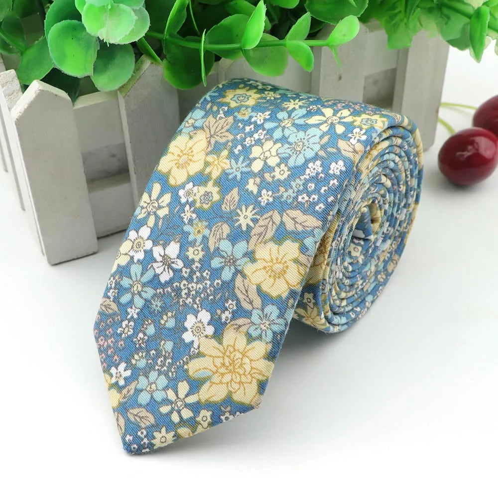 New Men's Floral Neck Ties Casual Cotton Slim Tie Skinny Wedding Party Suit Collar Flower Neckties Gravata Accessories Gift