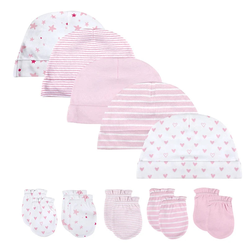 2022 Unisex Baby Hats+Gloves Headwear Cotton Solid Newborn Nightcap Fitted Baby Boys Girls Sets Print Cartoon Baby Accessories