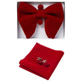 GUSLESON Velvet Big Bow Tie Men's Bowties Pocket Square Cufflinks Set with Gift Box Solid Red Yellow Necktie For Man Wedding