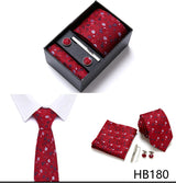 Brand Wholesale Tie Pocket Squares Cufflink Set Necktie Blue Striped Man Wedding Accessories Fit Workplace Holiday Gift Box