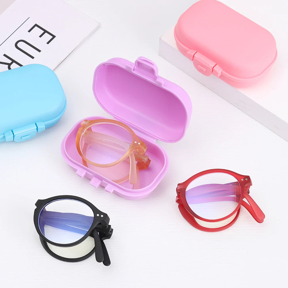 Fashion Design Blue Light Blocking Reading Glasses Men Women Folding Round Frame  Presbyopic Eyeglasses with Case  +1.0~4.0