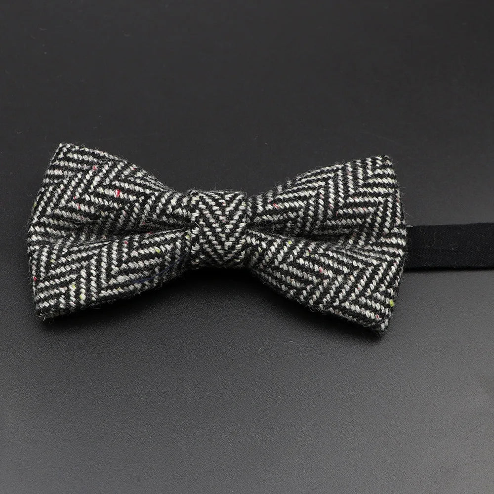 Brand New Wool Bowtie Woven Plaid Stripped Formal Bow Tie Brown Grey Butterfly Mens Wedding Party Dress Shirt Suit Accessories